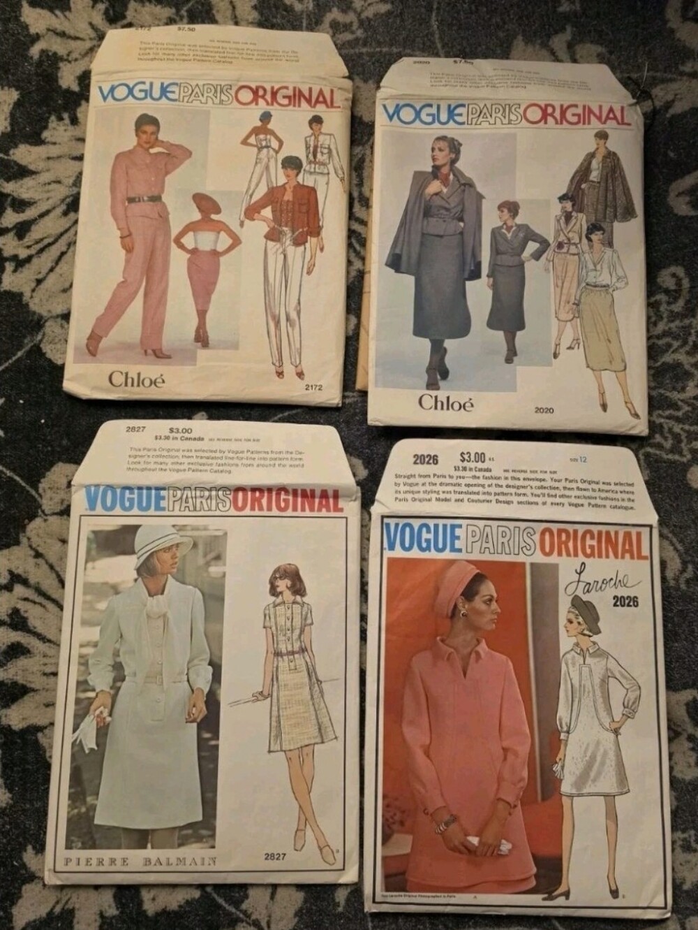 Vogue Paris Original Sewing Pattern Lot 4 Chloe Pierre Balmain Laroche Labels